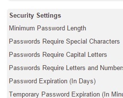 The password policies screen