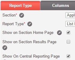 The front of the reports configuration screen