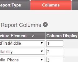 Columns being configured for a list report.